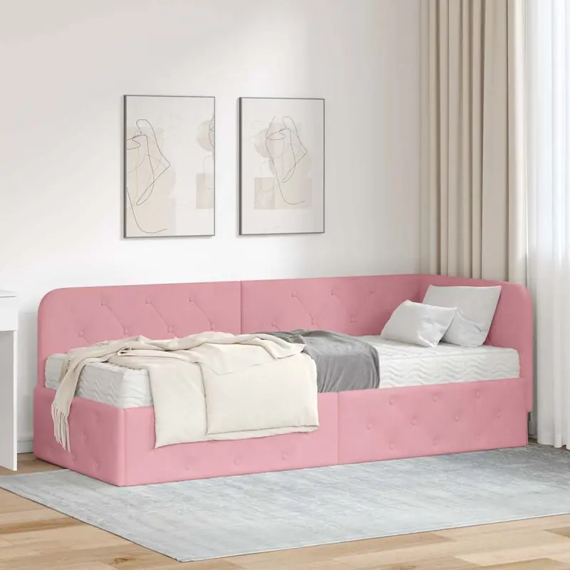 Estructura de cama en esquina Rosa 80 x 200 cm Terciopelo