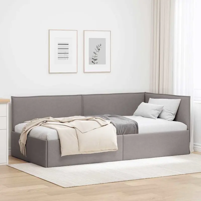 Estructura de cama en esquina Taupé 100 x 200 cm tela