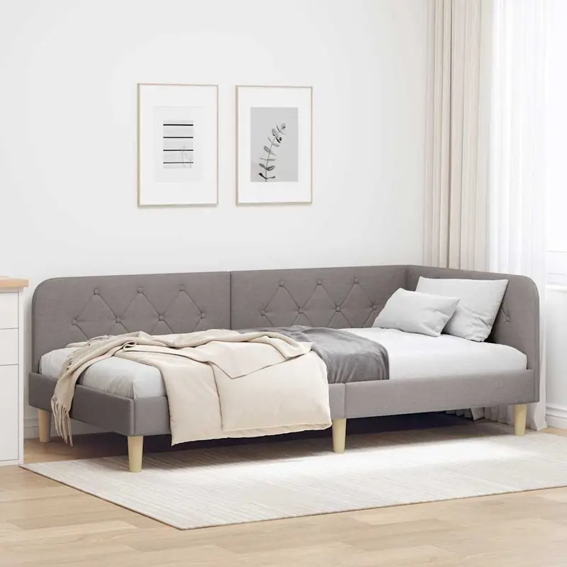 Estructura de cama en esquina Taupé 100 x 200 cm tela