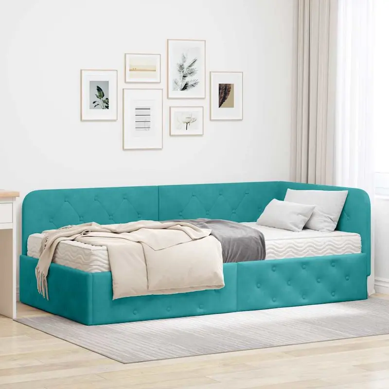 Estructura de cama en esquina Tuquesa 100 x 200 cm Terciopelo