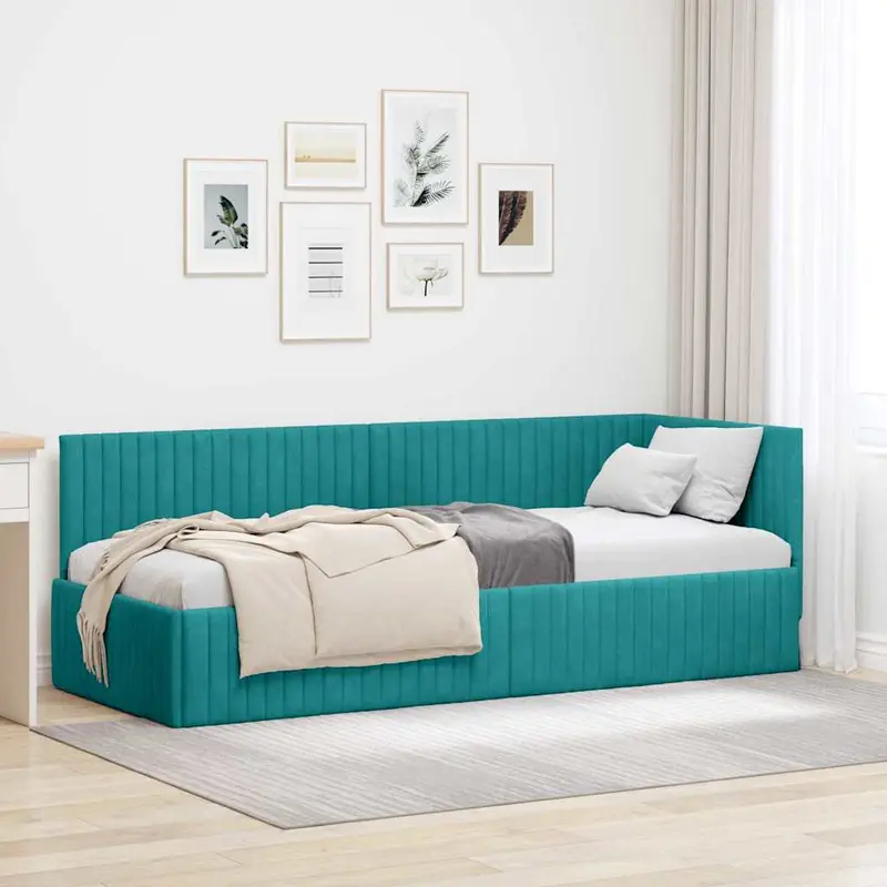 Estructura de cama en esquina Tuquesa 80 cm x 200 cm Terciopelo