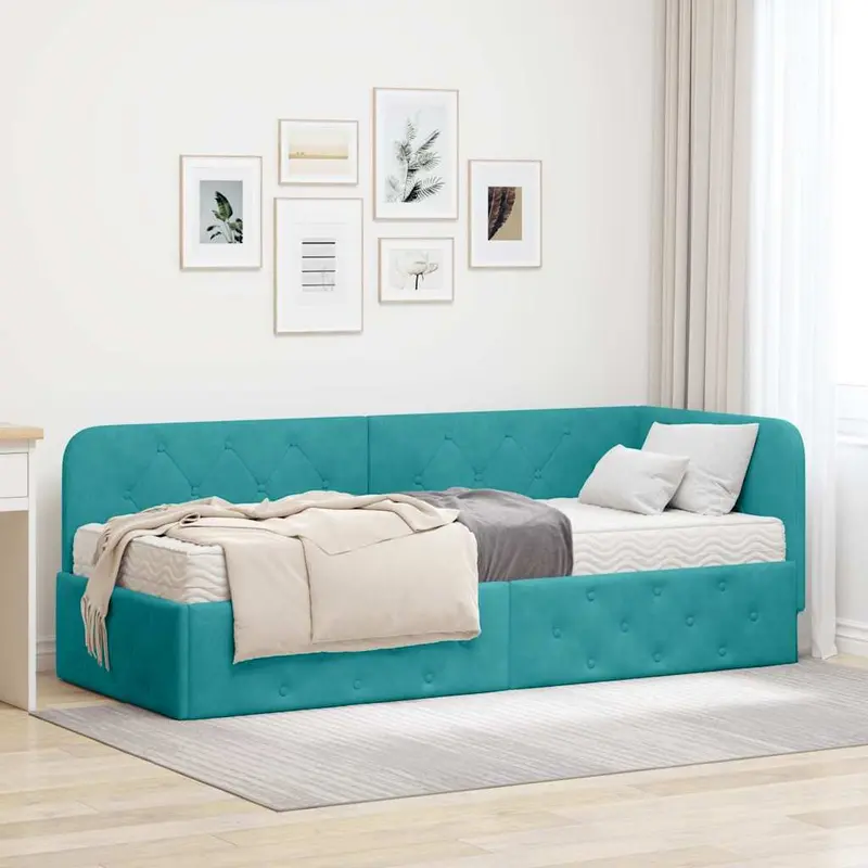 Estructura de cama en esquina Tuquesa 80 x 200 cm Terciopelo