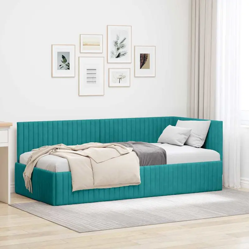 Estructura de cama en esquina Tuquesa 90 cm x 190 cm Terciopelo