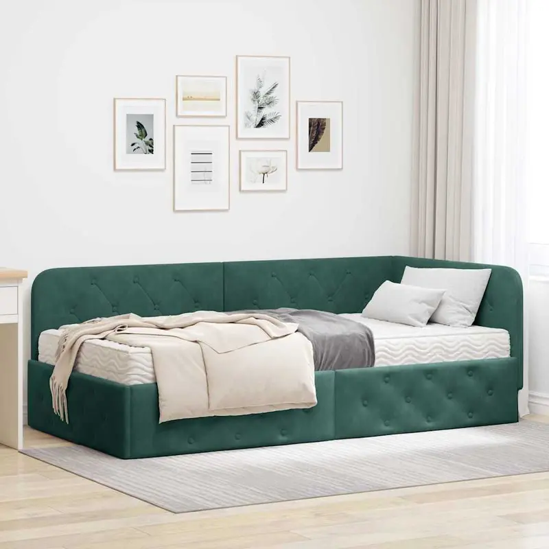 Estructura de cama en esquina Verde oscuro 100 x 200 cm