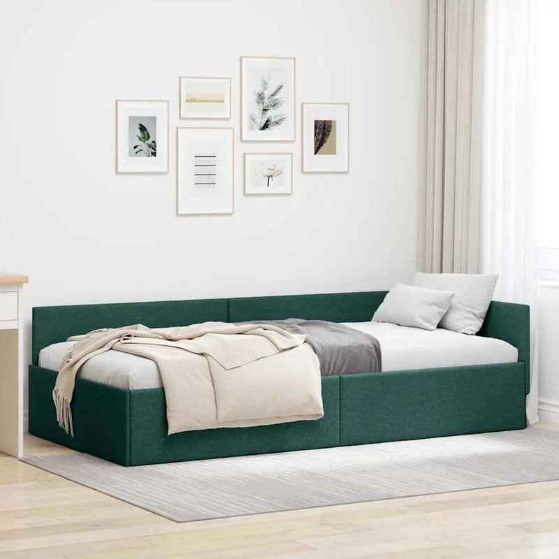 Estructura de cama en esquina Verde oscuro 80 cm x 200 cm tela
