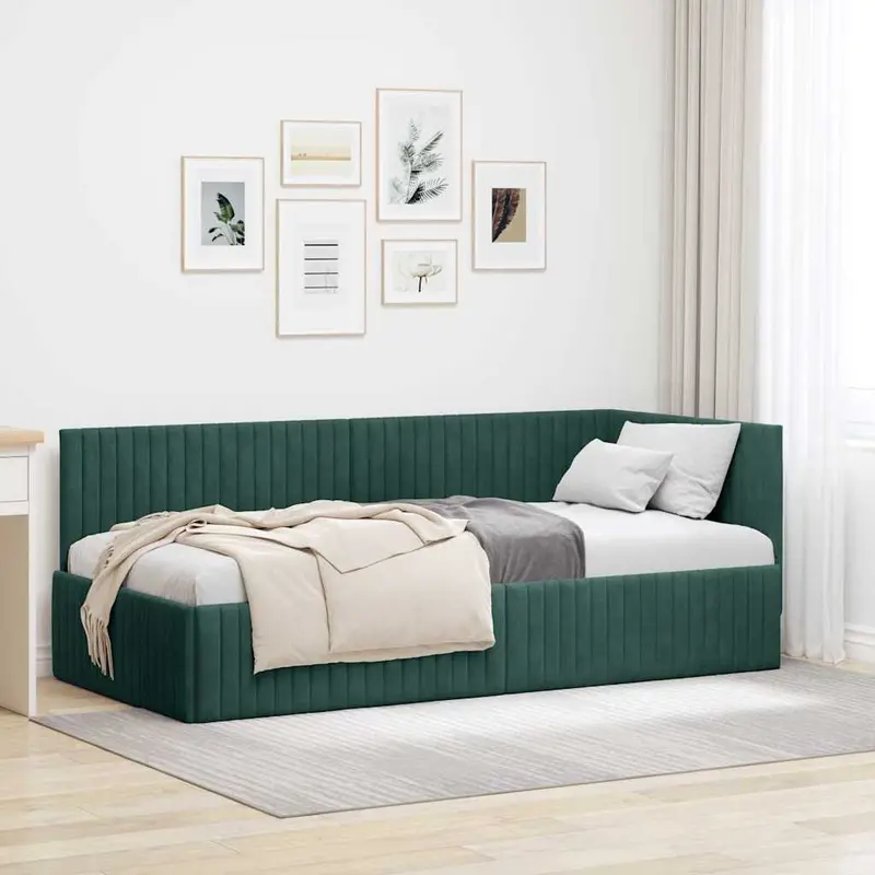 Estructura de cama en esquina Verde oscuro 90 cm x 200 cm