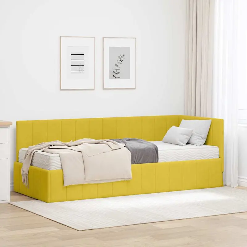 Estructura de Cama Esquina con Colchón 2 pcs Amarillo