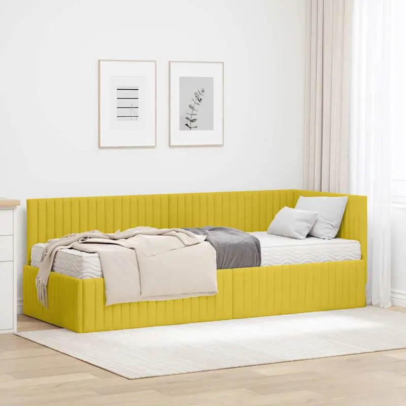Estructura de Cama Esquina con Colchón 2 pcs Amarillo