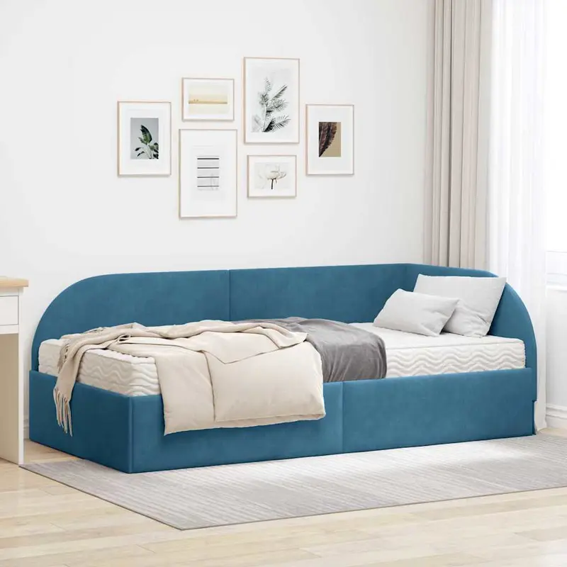 Estructura de Cama Esquina con Colchón 2 pcs Azul Terciopelo