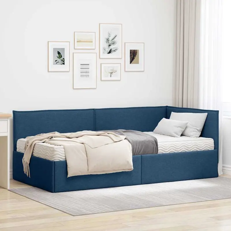 Estructura de Cama Esquina con Colchón 2 pcs Azul Terciopelo