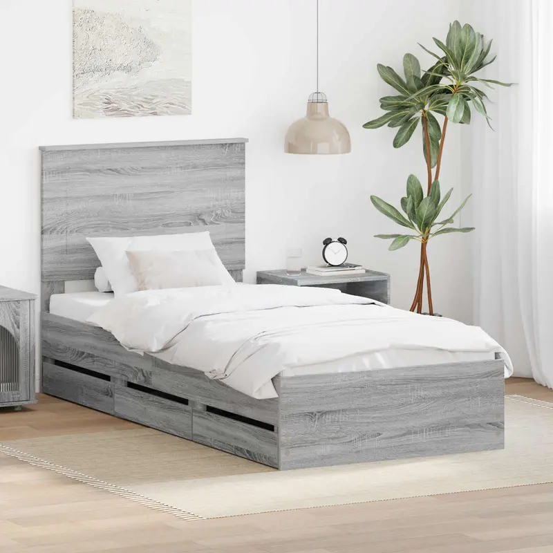 Estructura de cama Gris Sonoma 100 x 200 cm Madera Ingenieril