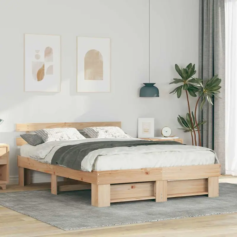 Estructura de cama Marrón 140 x 200 cm Madera de pino macizo