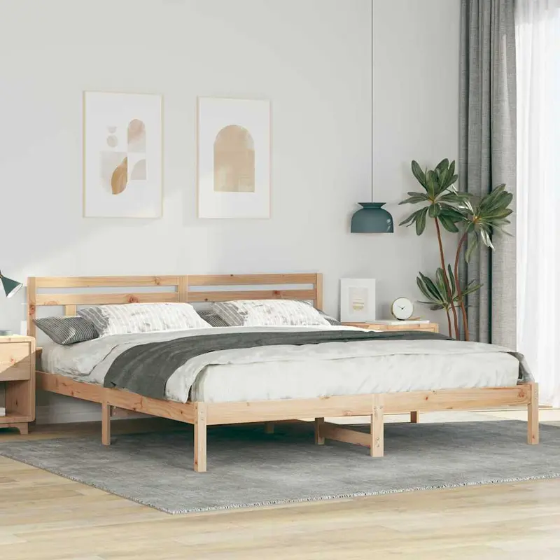 Estructura de cama Marrón 200 x 200 cm Madera de pino macizo