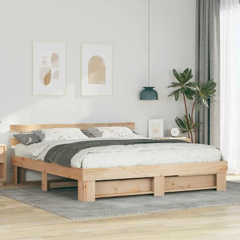 Estructura de cama Marrón 200 x 200 cm Madera de pino macizo