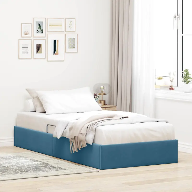 Estructura de Cama Ottoman Azul Oscuro 100 x 200 cm Terciopelo