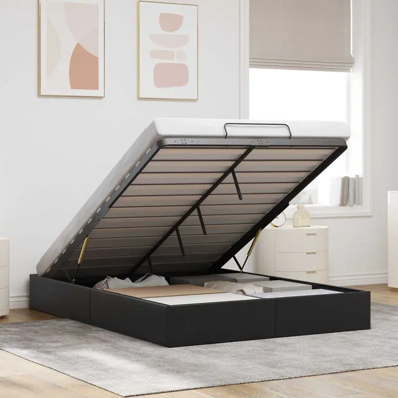 Estructura de Cama Ottoman Negro 153 x 203 cm Cuero sintético