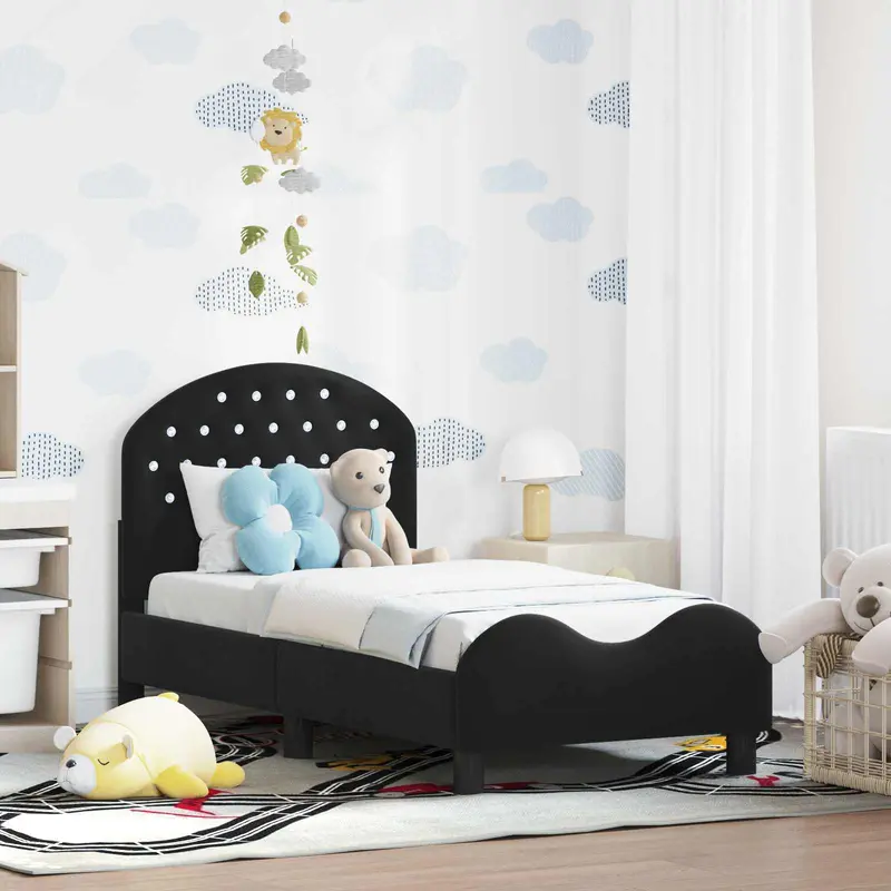 Estructura de cama para niños pequeños con cabecera Negro