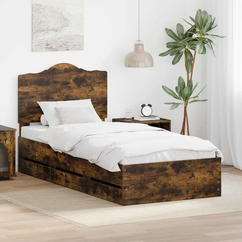 Estructura de cama Roble Ahumado 100 x 200 cm Madera Ingenieril