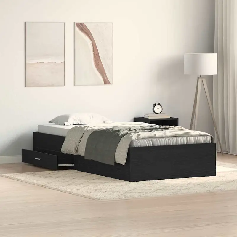 Estructura de cama Roble Negro 90 x 190 cm Madera contrachapada