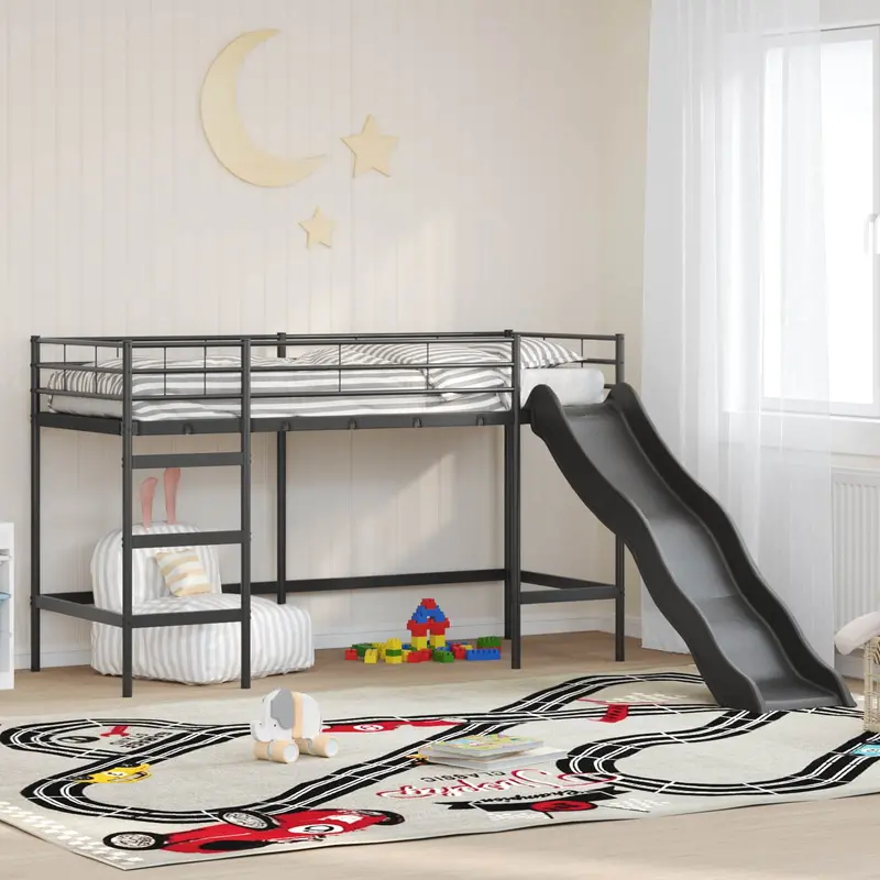 Estructura de litera para niños con tobogán Negro y Antracita