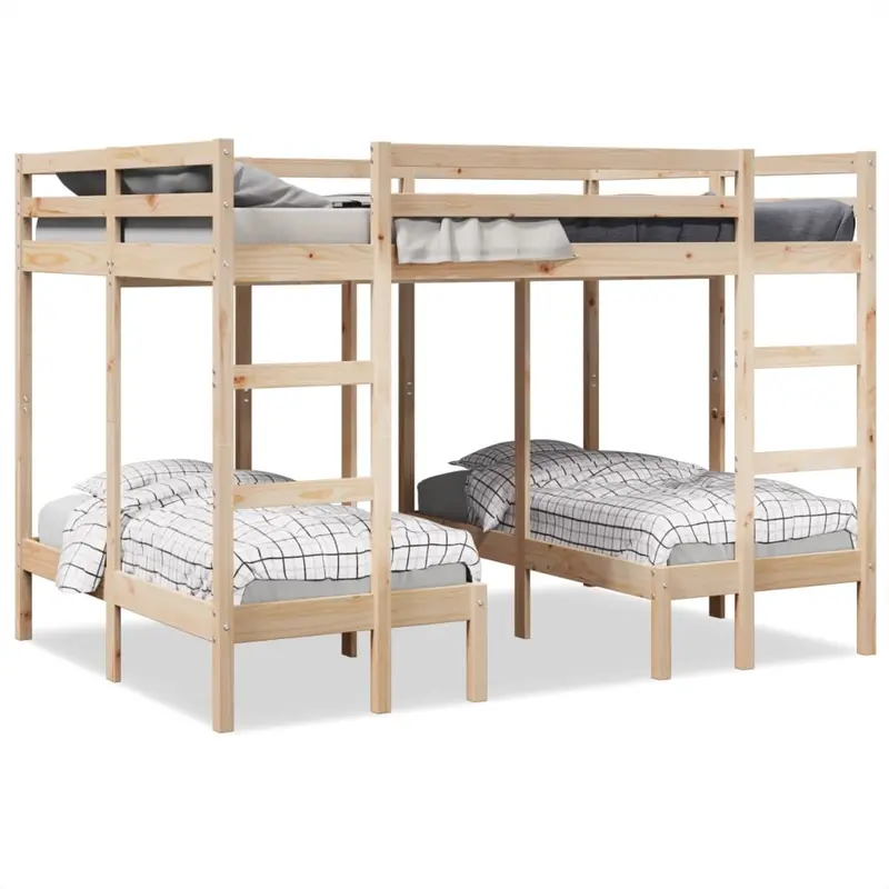 Estructura de litera triple madera de pino 140x200/70x140 cm