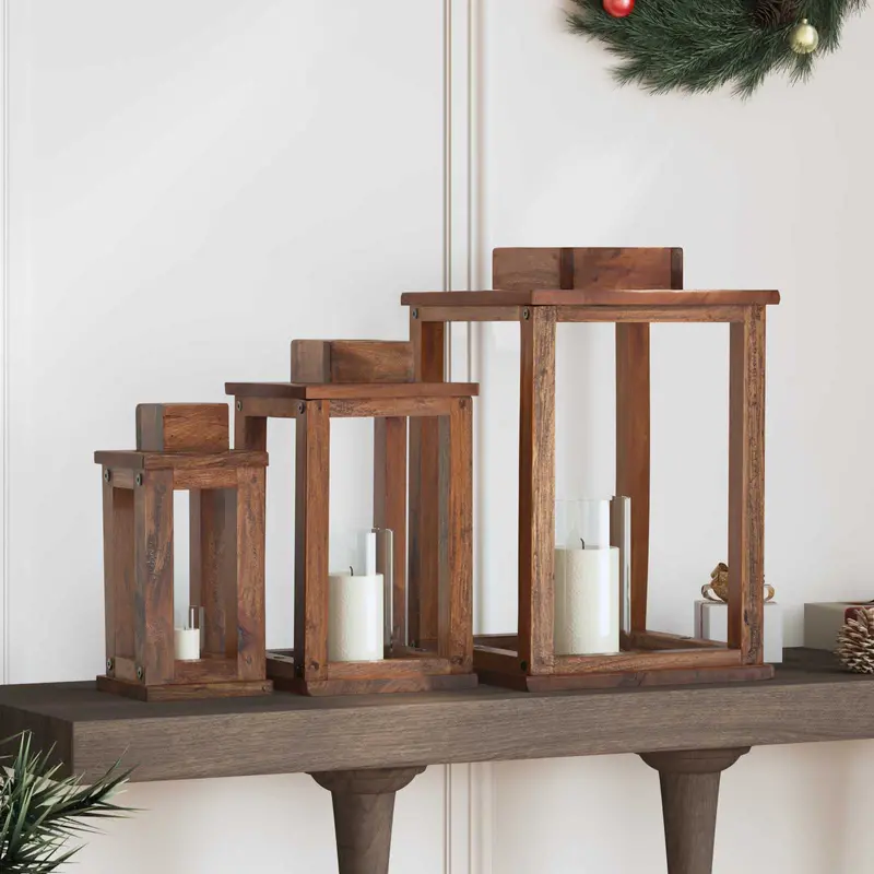 Farol 3 pcs Natural Madera de Caoba