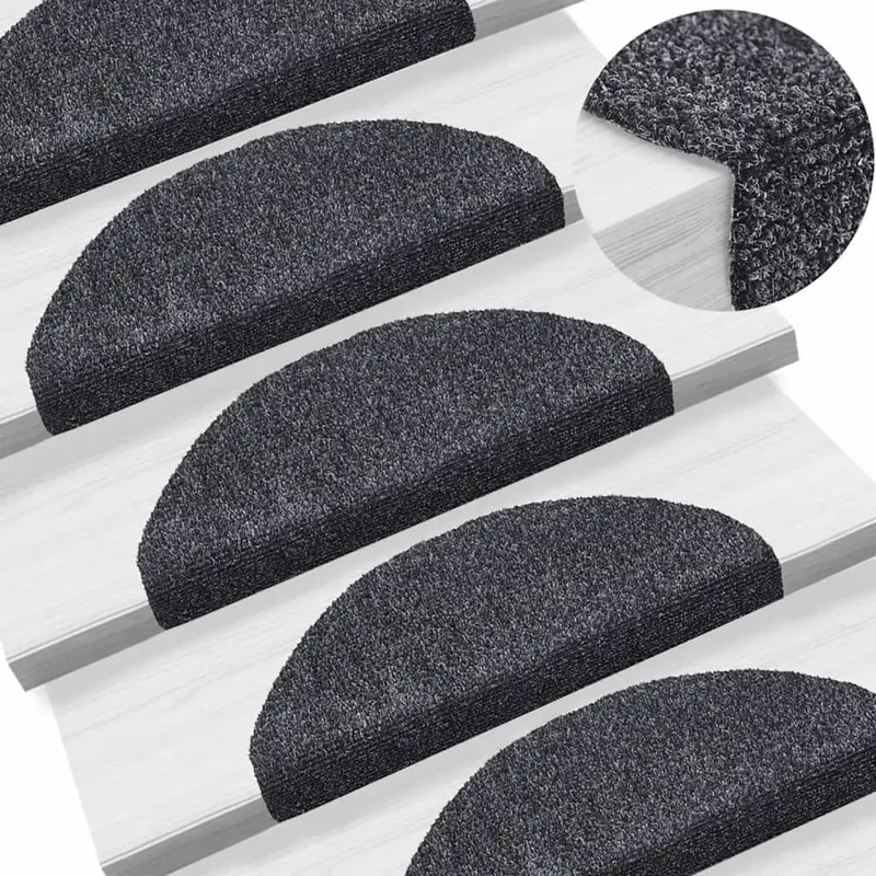 Felpudos autoadhesivos para escaleras, 15 unidades, 65 x 21 x 4 cm, gris oscuro, semicirculares, grandes