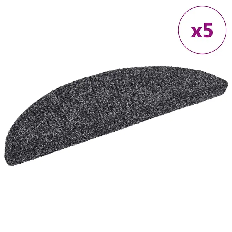 Felpudos autoadhesivos para escaleras, 5 unidades, gris oscuro, semicirculares, 56 x 17 x 3 cm