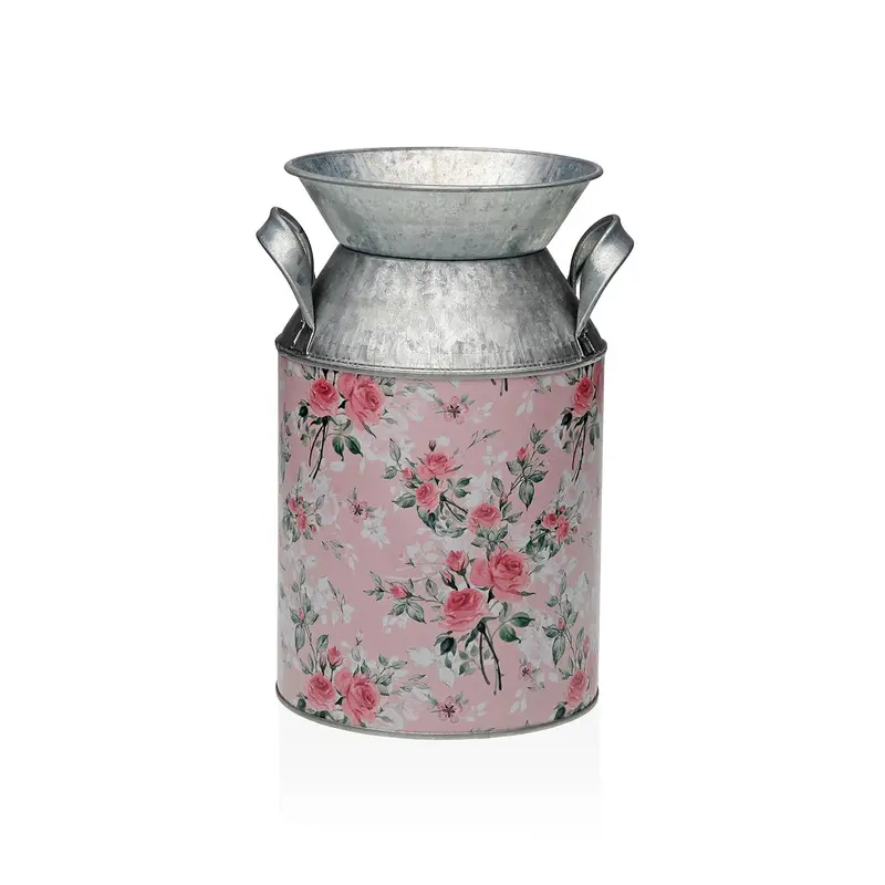 FLORERO METALICO ROSA CON FLORES