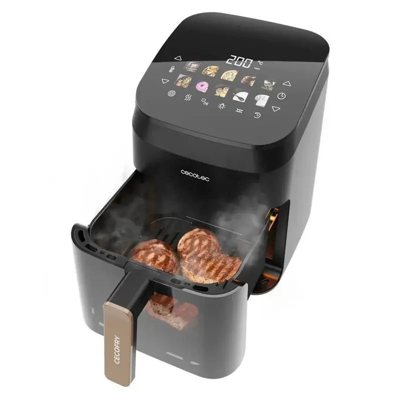 Freidora de aire 4.5L 1900W dorados perfectos y sabor a parrilla en carnes saludables Cecofry Grill Smokin 4500 de Cecotec