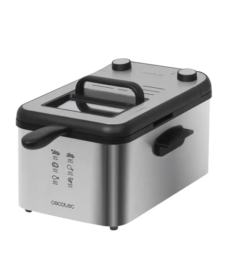 Freidora Eléctrica 3L con Filtro OilCleaner y Temporizador, Acero Inoxidable 2400W de Cecotec