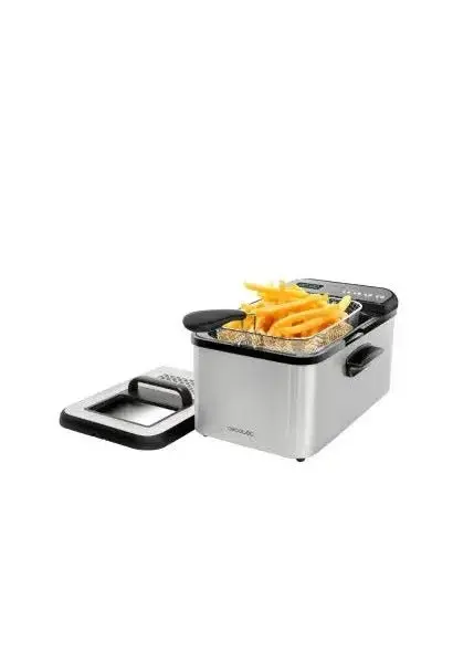 Freidora eléctrica con 3,2 litros de capacidad y 2400 w en color acero cleanfry luxury de Cecotec