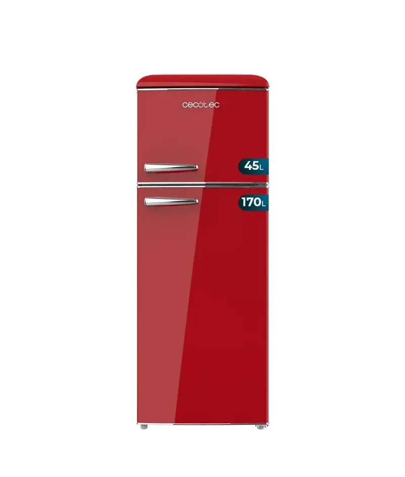 Frigorífico Retro 215L Rojo con Luz, Clase E y Control de Temperatura de Cecotec