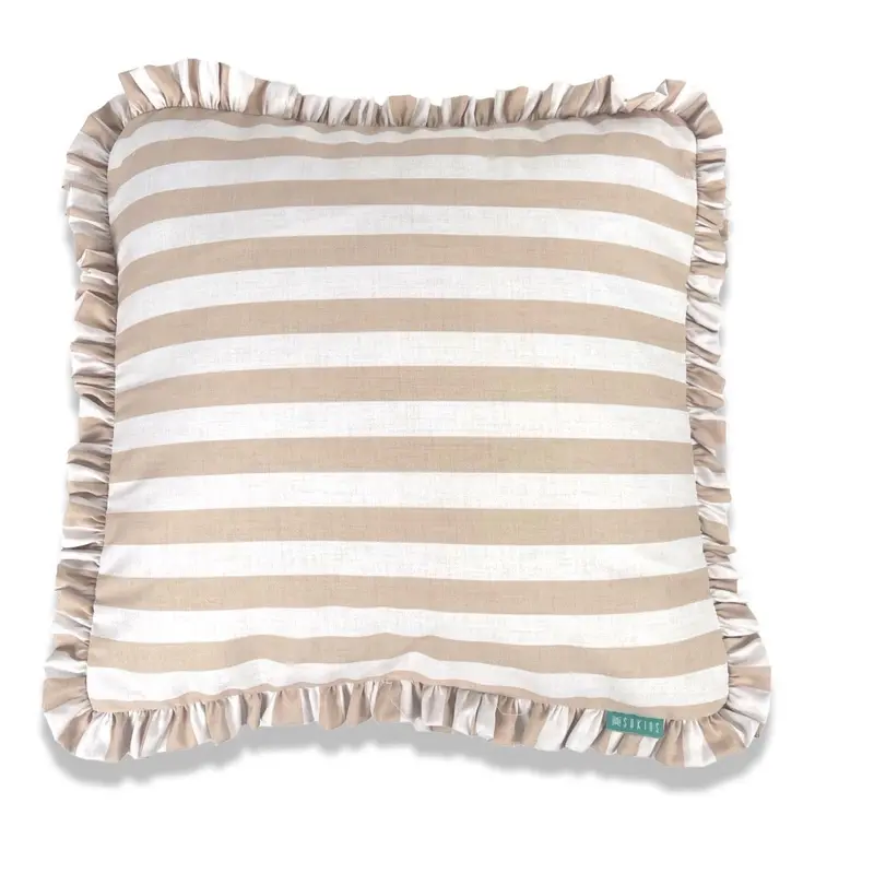 Funda Cojín con Platabanda y Volante a Rayas Beige