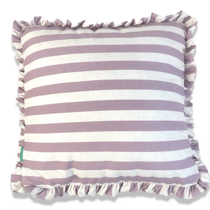 Funda Cojín con Platabanda y Volante a Rayas Malva