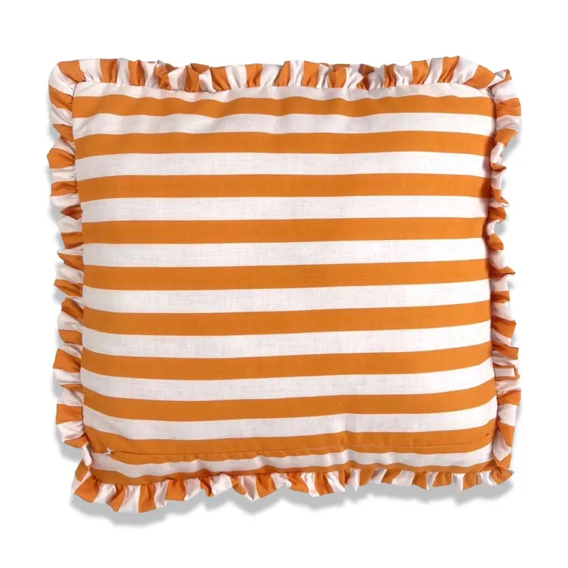 Funda Cojín con Platabanda y Volante a Rayas Naranja