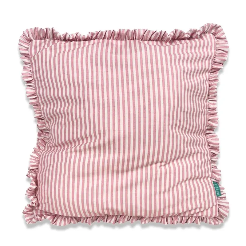 Funda Cojín con Platabanda y Volante Fruncido a Rayas XS Rosa