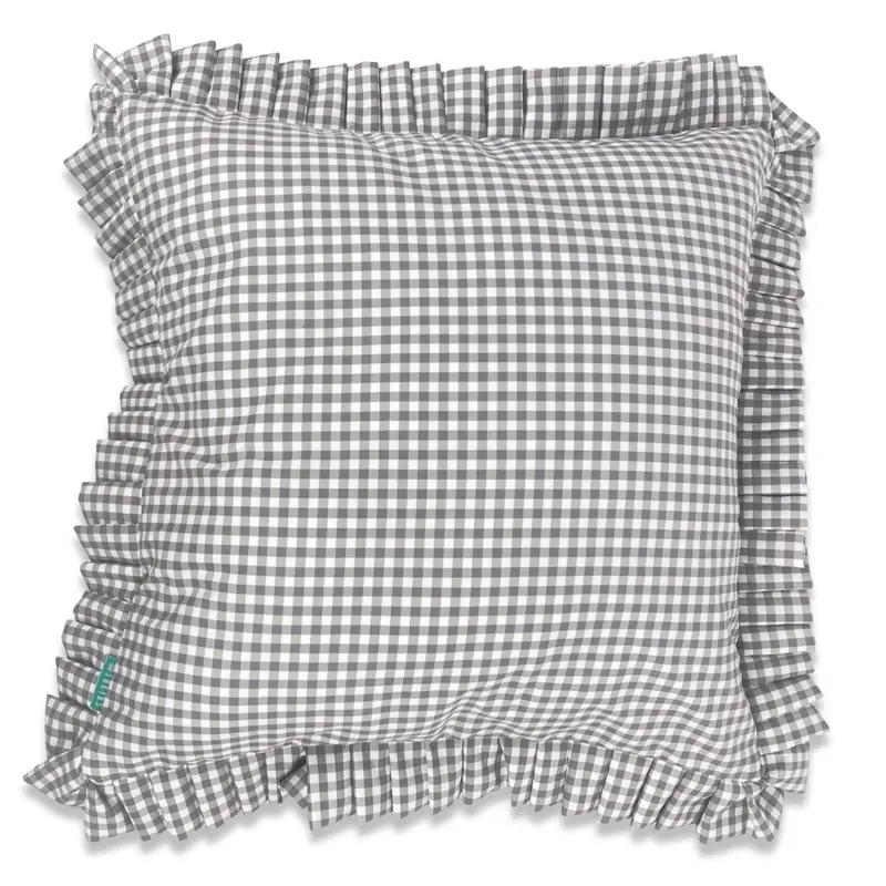 Funda Cojín con Volante a Tablas Vichy XS Gris