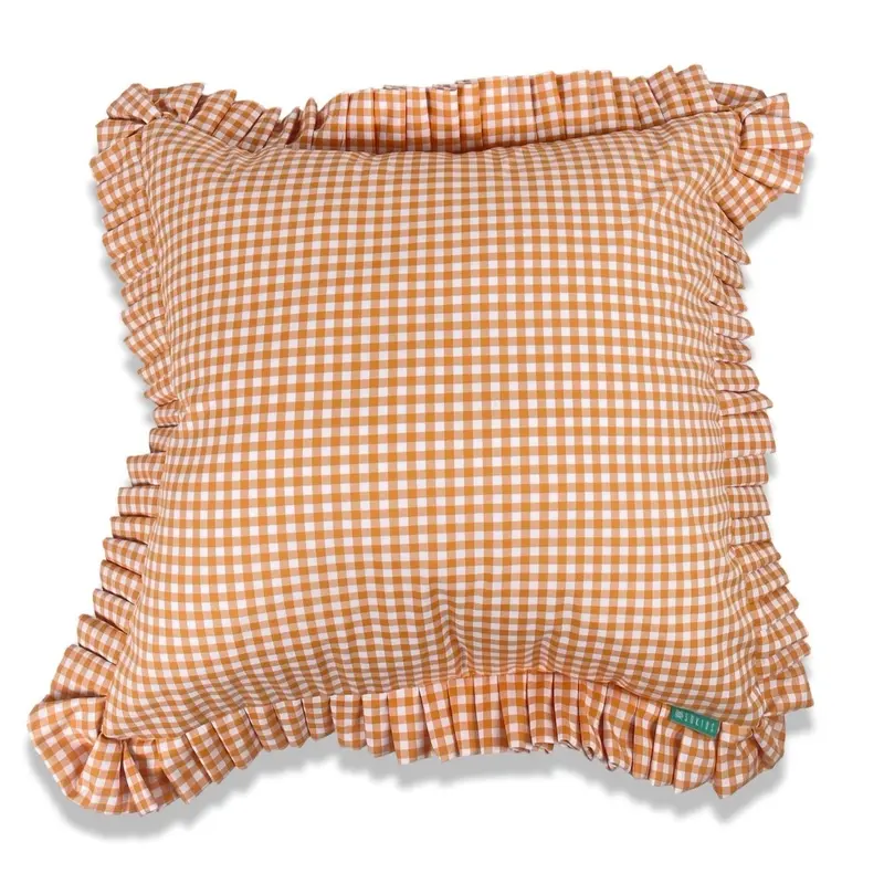 Funda Cojín con Volante a Tablas Vichy XS Naranja