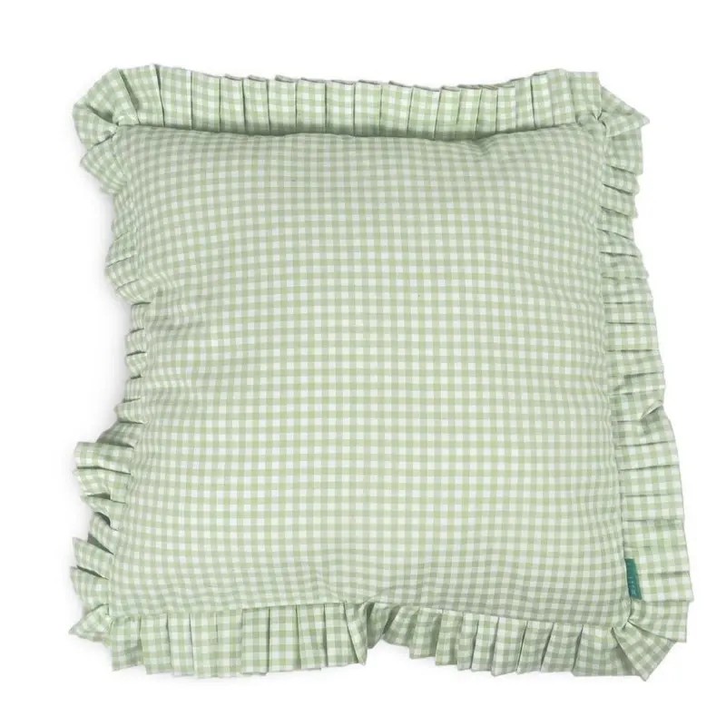 Funda Cojín con Volante a Tablas Vichy XS Pistacho