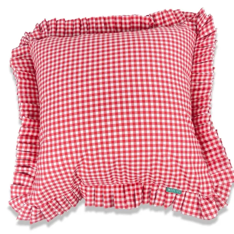 Funda Cojín con Volante a Tablas Vichy XS Rojo