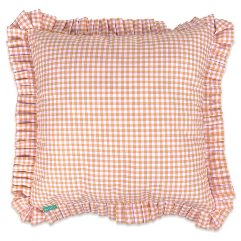 Funda Cojín con Volante a Tablas Vichy XS Rosa Amarillo