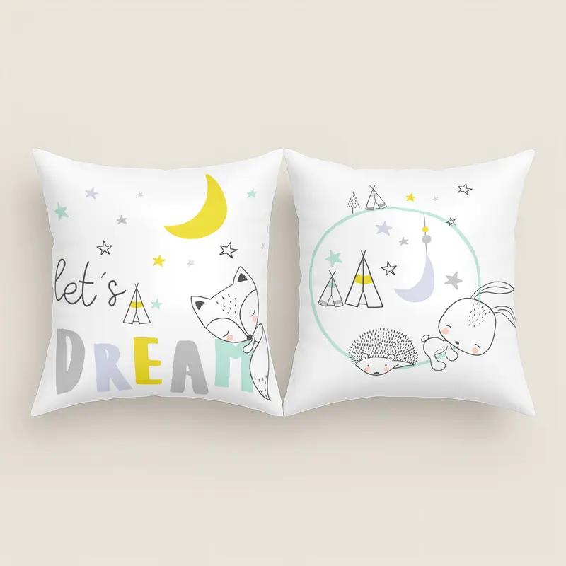 FUNDA DE COJÍN  ESTAMPADO INFANTIL LETS DREAM 100% ALGODÓN