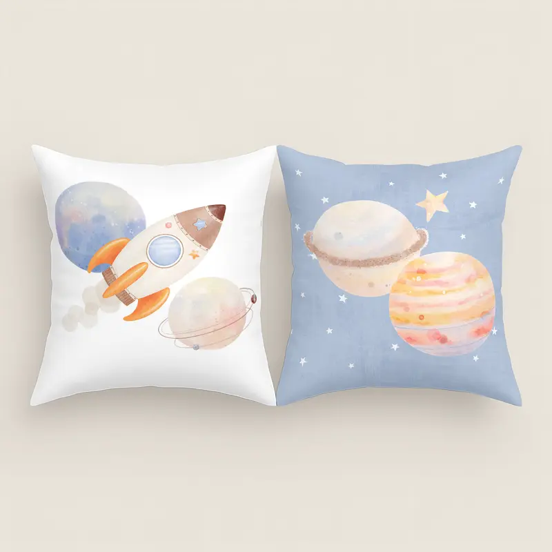 FUNDA DE COJÍN INFANTIL ESTAMPADO ASTRO 100% ALGODÓN
