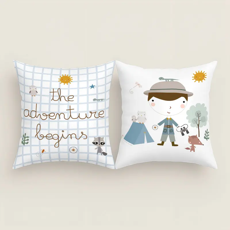FUNDA DE COJÍN INFANTIL ESTAMPADO AVENTURA BOSQUE 100% ALGODÓN