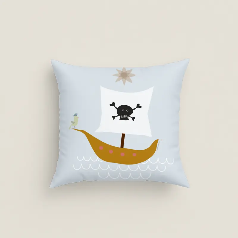 FUNDA DE COJÍN INFANTIL ESTAMPADO AVENTURA PIRATA 100% ALGODÓN