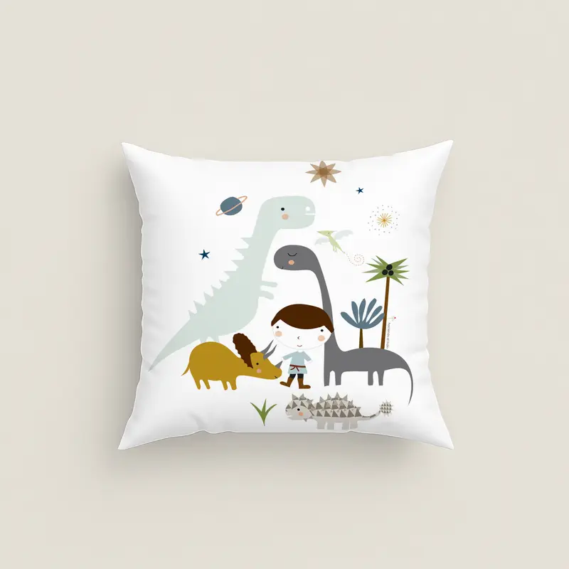 FUNDA DE COJÍN INFANTIL ESTAMPADO DINOS 100% ALGODÓN