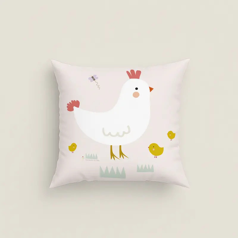 FUNDA DE COJÍN INFANTIL ESTAMPADO GRANJA 100% ALGODÓN