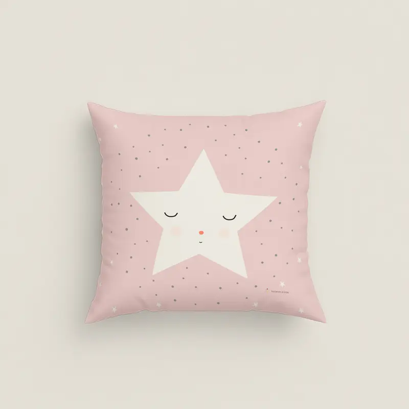 FUNDA DE COJÍN INFANTIL ESTAMPADO HAPPY STAR 100% ALGODÓN