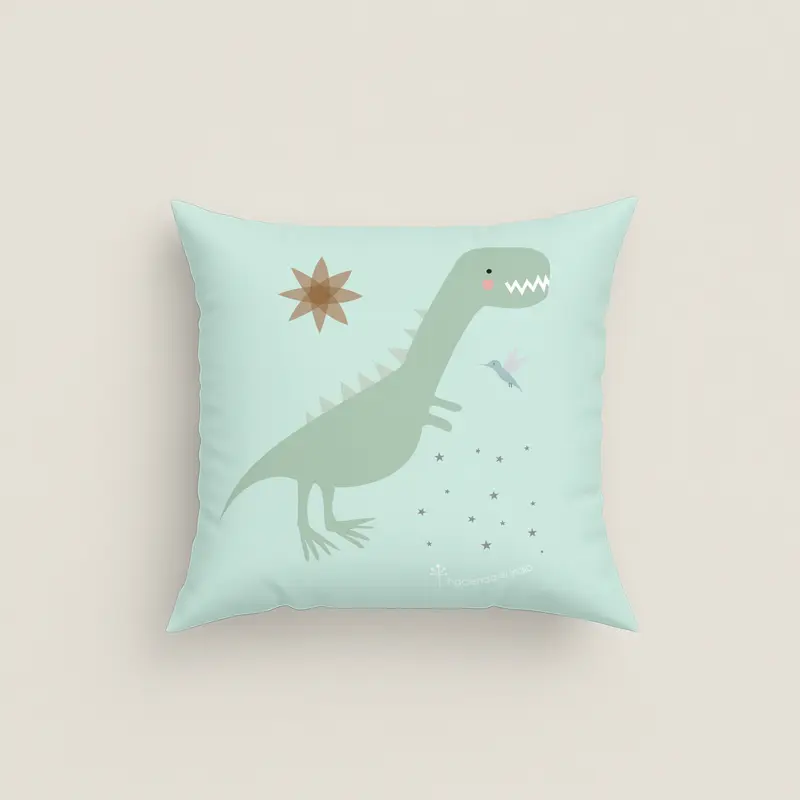 FUNDA DE COJÍN INFANTIL ESTAMPADO JURASIC GREEN 100% ALGODÓN